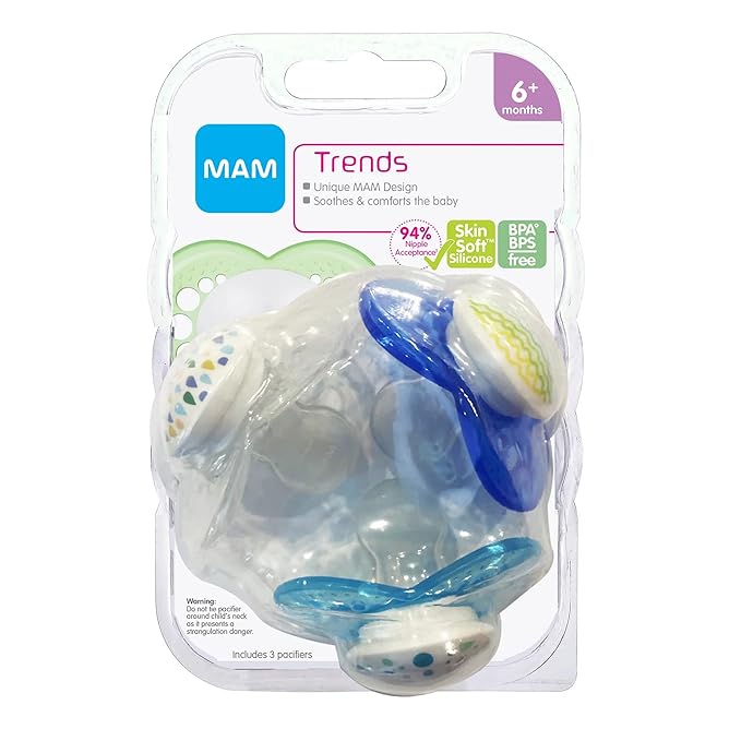 MAM Original Pacifier, Nipple Shape Helps Promote Healthy Oral Development, 3 Pack, Unisex Boy, 6+ Months