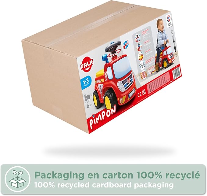 Falk Truck Vehicle with Opening seat and Steering Wheel with a Horn, Push Ride-On Toy for Toddlers 1-3 Years (Fire Truck)