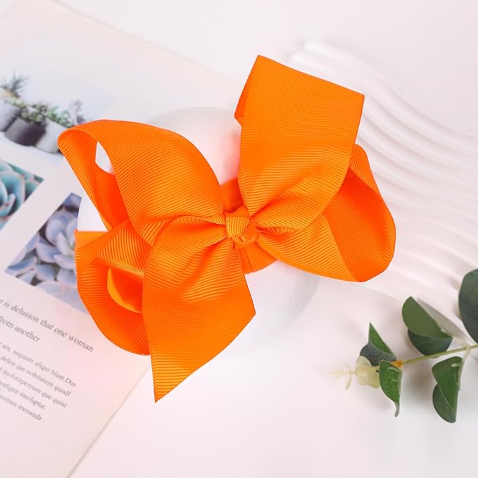 3 Pcs Baby Girls Headband Bows, Soft Nylon Hairbands Cute Big Bow Super Elastic Headband For Baby Girls Newborn Infant Toddlers (Orange Black Purple, Large)