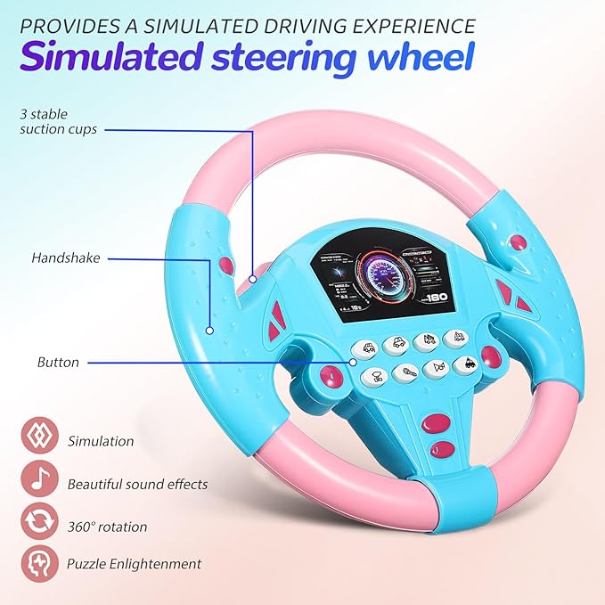 TOYANDONA Kids Steering Wheel Toy - 2PCS Simulated Driving Racing Car Game Toy, Driving Controller Early Education Pretend Driving Steering Wheel with Light Music for Boys Girls 4 5 6 Years Old