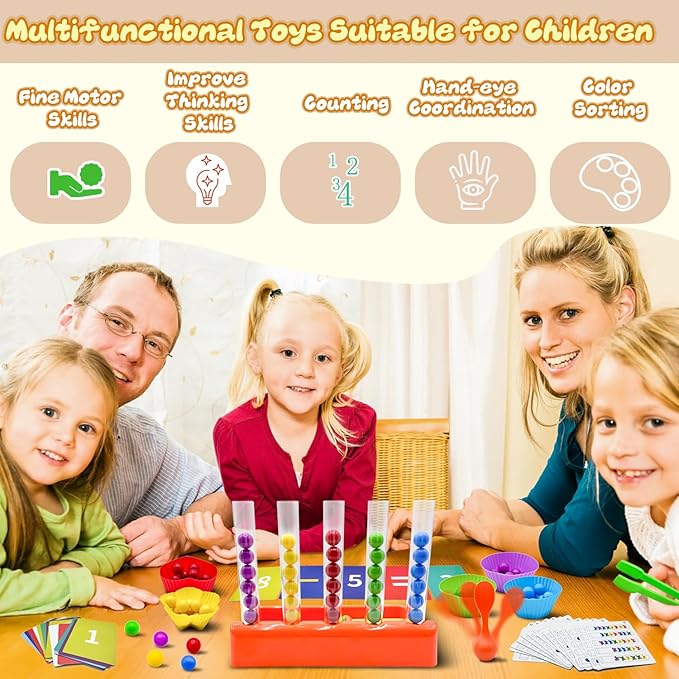 Counting and Color Sorting Toys for Toddlers, Number Crunching Clip Bead Matching, Educational Montessori Toys for Kids 3 4 5 6 7 Year Old, Preschool Learning Toys, Fine Motor Skills