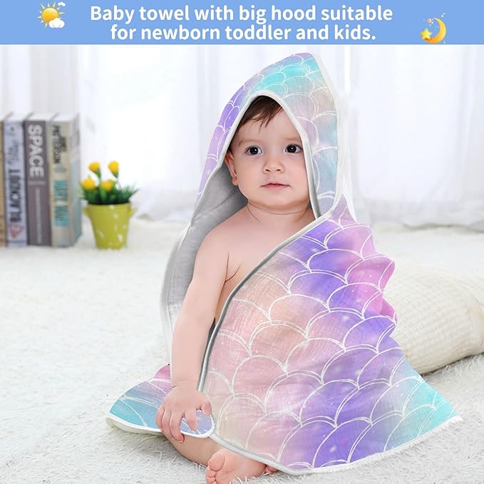 Pink Mermaid Princess Baby Boys Girls Bath Towel Purple Mermaid Scale Hooded Towels Newborn Toddlers Organic Cotton Washcloths Shower Beach Towel 35 x 35 Inch