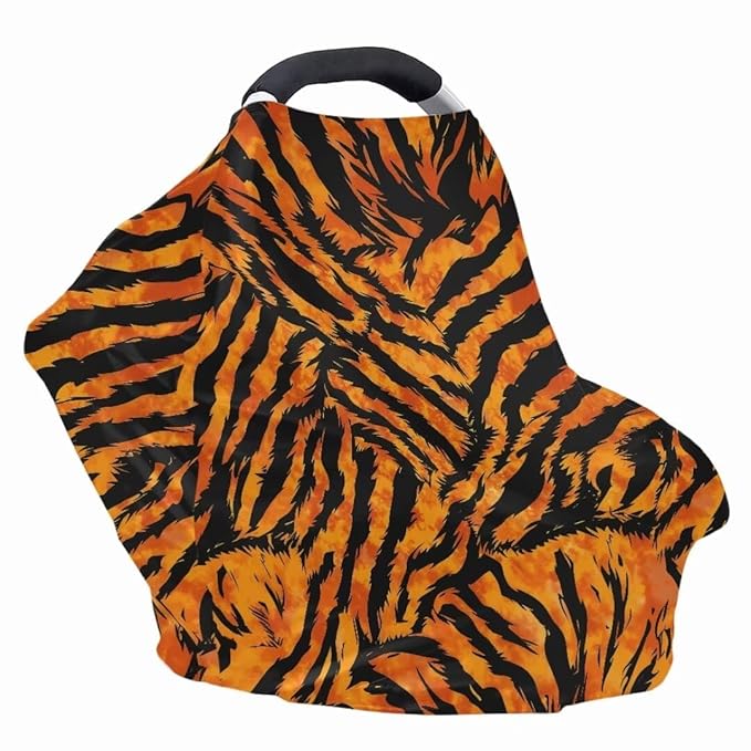 Coldinair Tiger Skin Print Car Seat Cover for Babies Girls Nursing Cover,Soft Stretchy Infant Carseat Canopy,Shopping Cart/High Chair/Stroller Covers