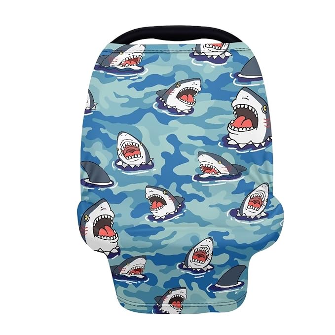AFPANQZ Shark Soft Baby Car Seat Canopy Nursing Cover Breastfeeding Scarf Shopping Cart Covers Stroller Sunshade High Chair Cover Car Seat Covers for Girls and Boys