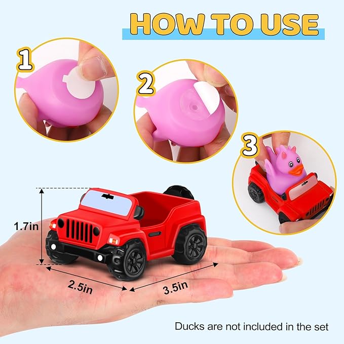 ANGGIKO 3.5 Inch Red Car Toy Match Most 2 in Rubber Ducks, Ducks for Jeeps, Vehicle Toys for Car Dashboard Decorations Accessory Rubber Duck Collection, Easter Basket Stuffers for Kids Party Favors