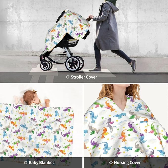Dragon Baby Car Seat Canopy Cover Multi Use Shower Gift, Nursing Cover for Mom Nursing Covers, Dragon Baby Stuff Items