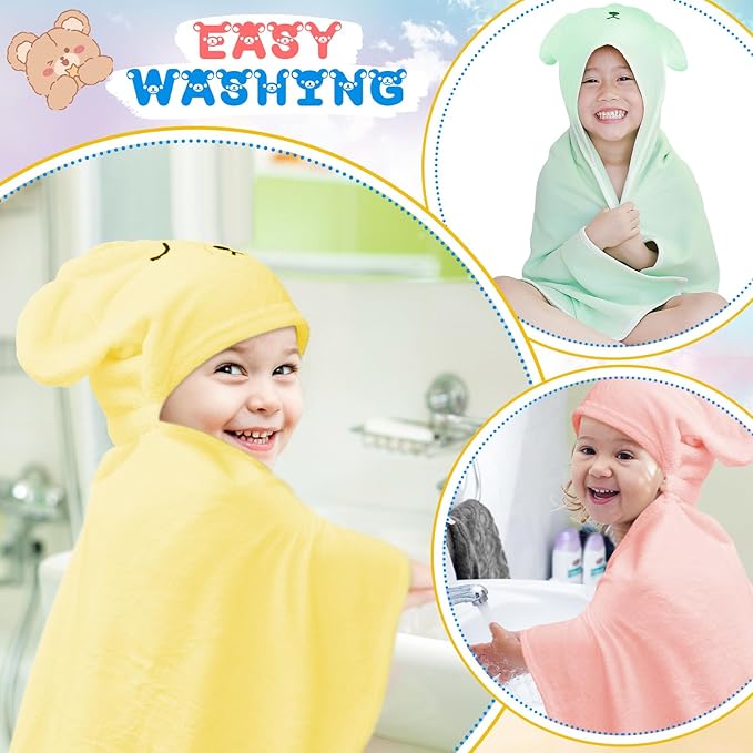 Xtinmee Toddler Bath Towels Hooded for Kid 0-5 Year 28 x 47 Inch Absorbent Baby Hooded Towel with Bear Ears Large Boys Girls Infant Towels Bathrobe Shower Blanket(Soft Color,4 Pcs)