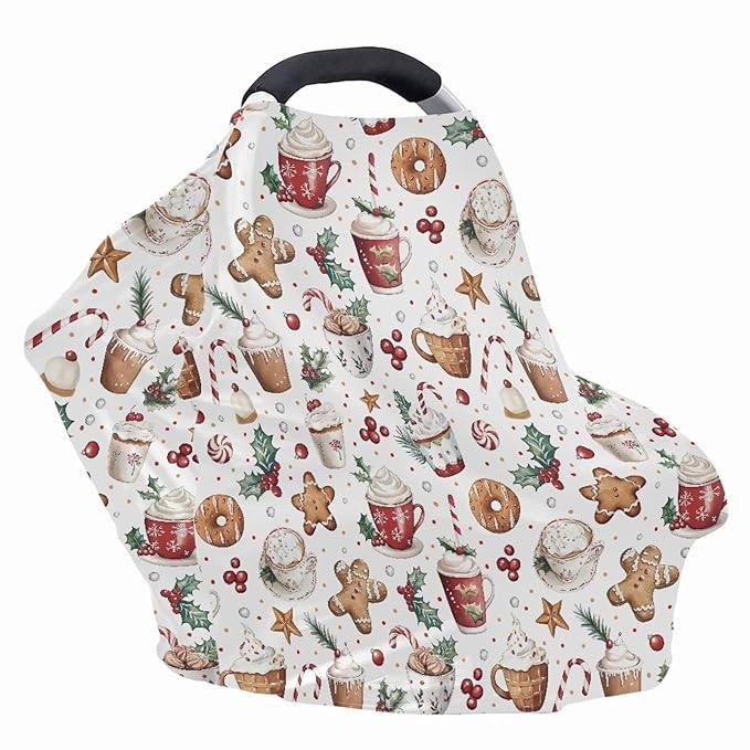 AFPANQZ Christmas Car Seat Covers for Babies Stretchy Lightweight Extra Soft Nursing Cover Breastfeeding Shield Carseat High Chairs Gender Neutral Shopping Carts Infant Baby Beanie and Bags