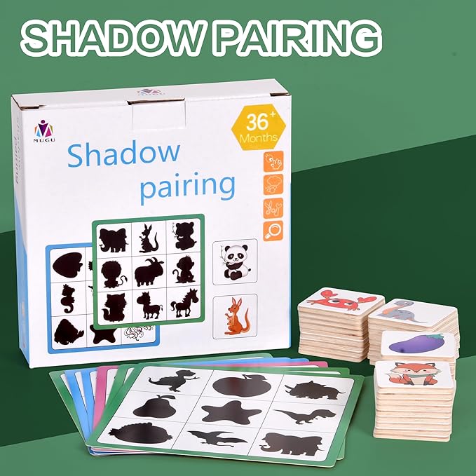 Wooden Shape Matching Games, Shadow Matching Puzzle Games Montessori Wooden Sorting and Stacking Toys, Children's Image Play Toys, Boys, Girls Preschool Learning Toys Activity Gifts (White)