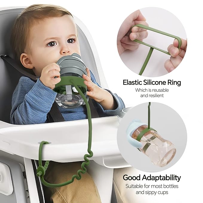 Toy Straps for Baby – 3 Pack Adjustable Silicone Toy Straps for Baby and Sippy Cup Straps for Strollers, High Chairs, Cribs, Car Seats, Food Grade Silicone, BPA Free (Orange+Yellow+Olive)