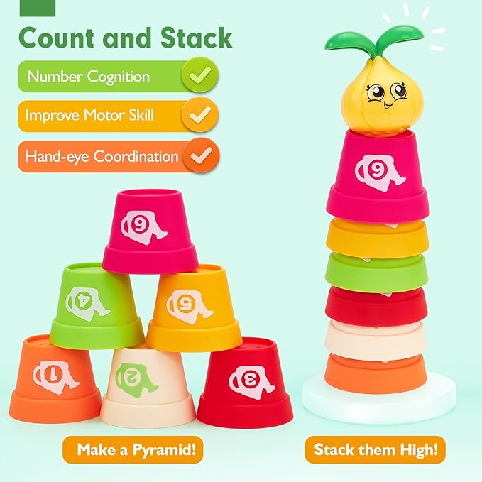 hahaland Montessori Toys for 1 Year Old Gifts - Puzzle & Garden Set - Color Sorting Stacking Daycare Learning Toys for Toddlers 1-3