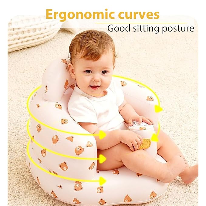 Inflatable Baby Seat - Infant Safety Support, Blow Up Baby Floor Seat with Built in Air Pump- Perfect for Travel, Beach, Camping - Ideal for Babies 3 Months and Up (Bear Cub)