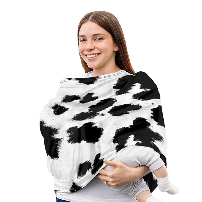 Forchrinse Black and White Cow Print Nursing Cover Breastfeeding Scarf Soft Car Seat Cover for Babies Girls Infant Carseat Multi-Use Cover