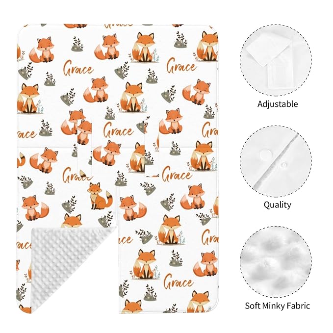 Personalized Baby Car Seat Covers for Babies with Name, Customized CarSeat Cover Stroller Canopy for Girls Boys, Custom Cute Fox Nursing Cover Breastfeeding Scarf for Infant Newborn New Mom