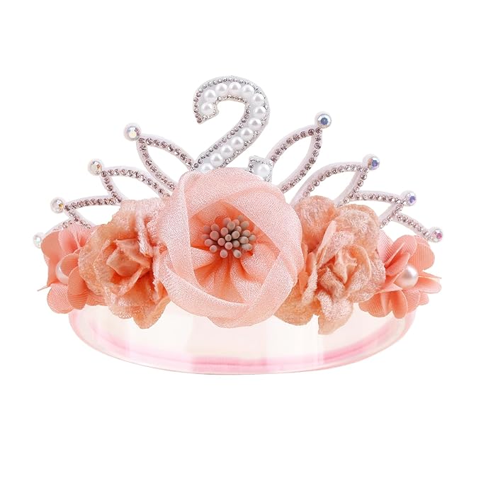 cherrboll Baby Girl Birthday Crown Floral Headband, Soft Flower Head Wrap Tiara Hairband for 1-3 Years Old Toddlers Kids 2nd Birthday Party Dress Photo Decoration