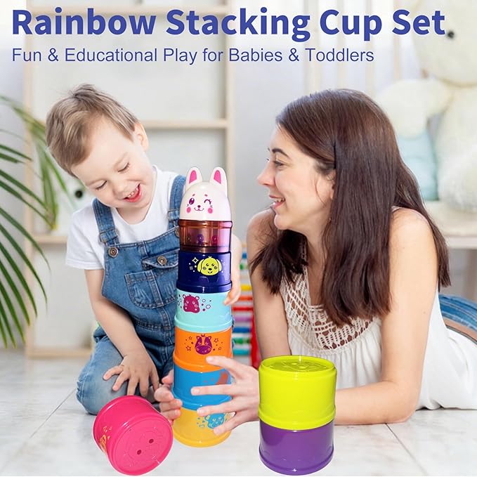 WEEJOYGAM Stacking Cups for Babies 6-12 Months, Baby Stacking Toys for Toddlers 1-3 Easter Basket Stuffers, Nesting Color Stack Blocks Stackable Montessori Toys for 1 2 Year Old Girl Boy Birthday Gift