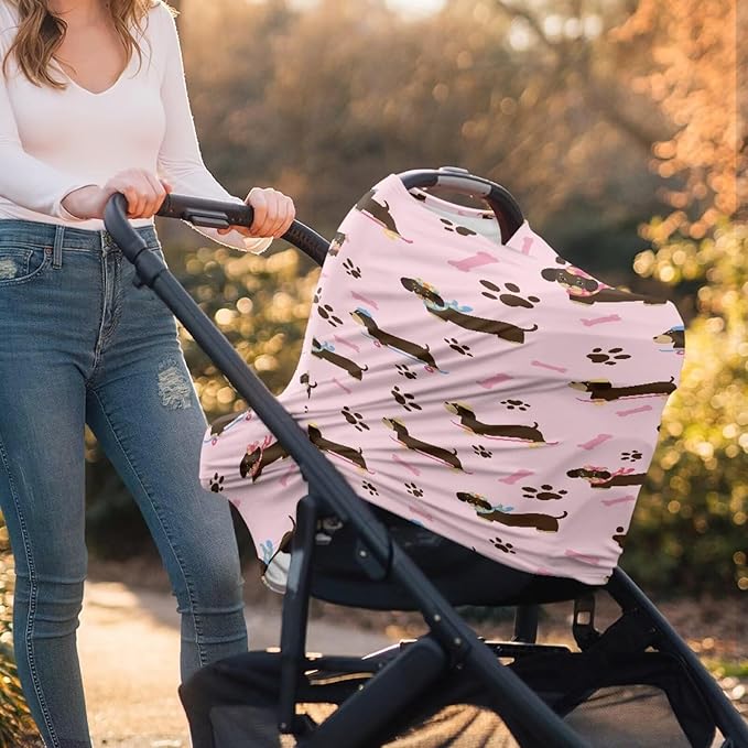 AFPANQZ Dog Paw Dachshund Nursing Cover Breastfeeding Covers Stretchy Babies Car Seat Cover Gender Neutral Soft Breathable Infant Carseat Canopy Shopping Cart Stroller Canopy for Baby