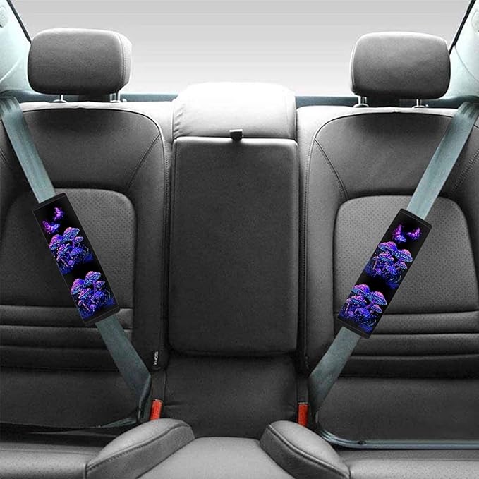 UNICEU Butterfly Hippie Mushroom Car Seat Belt Pads for Women 2 Piece Mushroom Car Accessory for Sedan SUV Truck Soft Comfort Seat Belt Shoulder Strap Covers