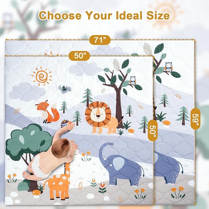 TINYHARBO Premium Foam Baby Play Mat 50" x 50" – Removable & Machine Washable Cover, Extra Thick Padding Playpen Mat, Non-Slip Crawling Mat, Easy to Clean for Infants, Toddlers & Babies