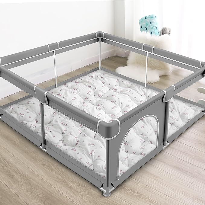 Baby Play Mat for Boys Girls, 50'' x 50'' Playpen Mat Non Slip, One-Piece Crawling Play Mat for Baby, Toddlers, White Print