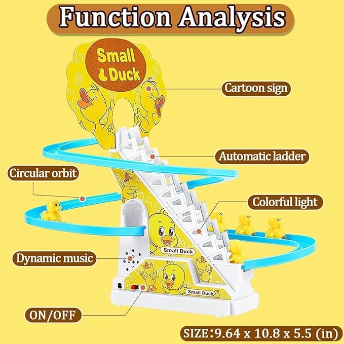 Small Ducks Climbing Toys,Electric Duck Climbing Stairs Tracks Slide Toy Set,Duck Roller Coaster Toy with Flashing Lights & Music On/Off Button