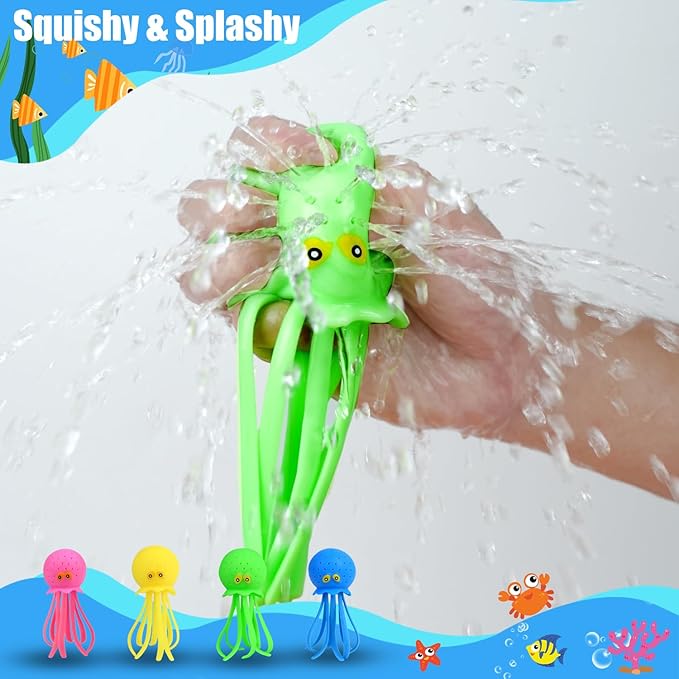 4 PCS Octopus Water Balls, Sensory Stress Relief Floating Pool Toys for Kids, Water Splash Balls Toddler Swim & Bath Toys, Christmas Goodie Bag Fillers for Babies
