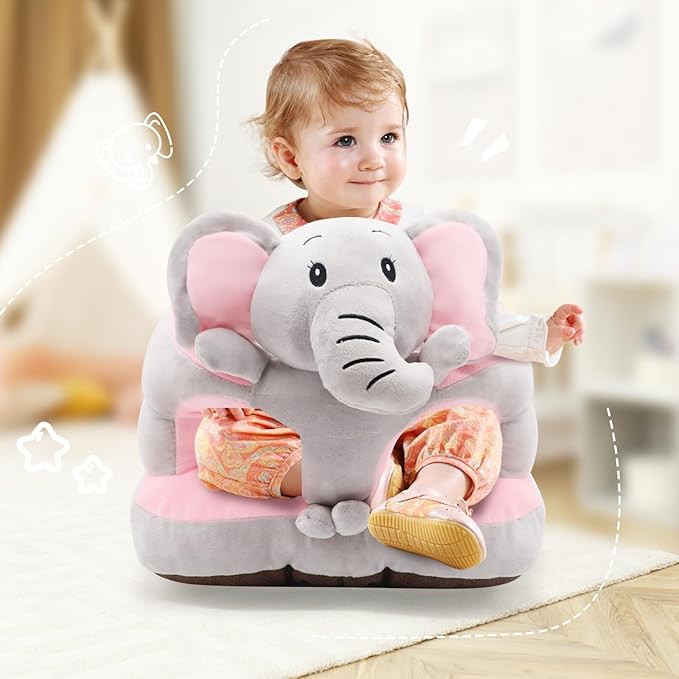Baby Sitting Support Sofa, Sit Me Up Floor Seat for Baby, Learn to Sit Chair for Toddlers, Infant Seats for Sitting Up 3-12-24 Month (Grey Elephant)