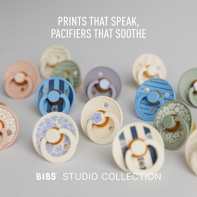 BIBS Pacifiers - Studio 2 Pack | Round Nipple Baby Pacifier | BPA Free Natural Rubber Latex Soother | Made in Denmark | Size 0+ Months | Jasmine Sage