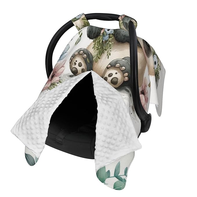 Personalized Winter Carseat Cover for Baby Custom Name Car Seat Canopy for Newborn Baby Boys Girls 2 in 1 Mom Nursing Breastfeeding Covers Panda Minky Baby Carrier Stroller Covers