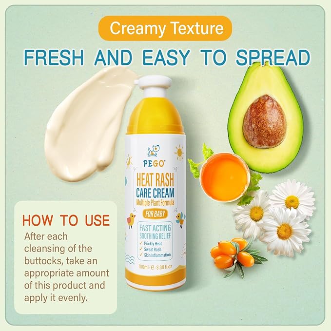 PEGO Baby Diaper Rash Cream,with Zinc Oxide,Egg Yolk Oil - Prevents, Soothes Diaper Rash,Gentle Non-Irritating for Toddlers' Sensitive Skin,(100ml, 3.38, Fl Oz)