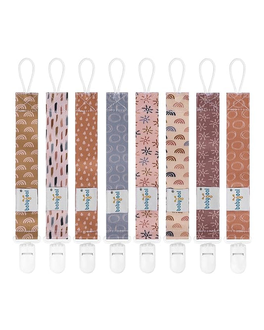 babygoal Baby Pacifier Clips 8 Pack, Pacifier Holder Clips Fits for Most Pacifier and Binkies-Neutral Color 8PB25