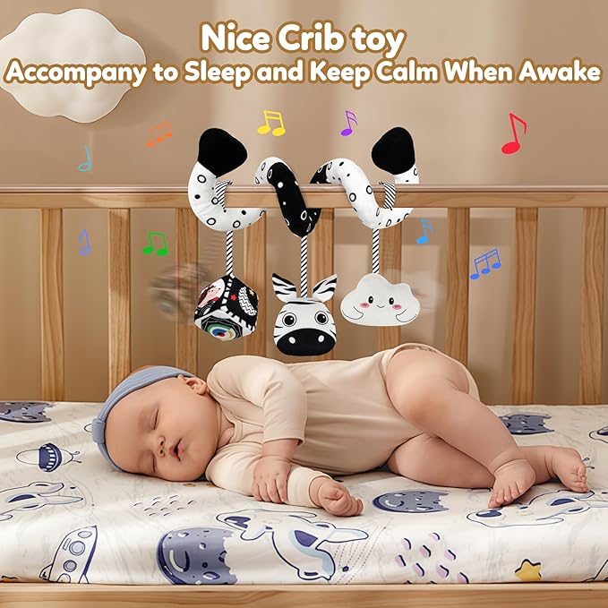 GKDOMS Baby Spiral Hanging Stroller and Car Seat Toys Black and White High Contrast Sensory Toy Newborn Plush Activity Toys Party Favors Gifts for Baby Shower -Zebra