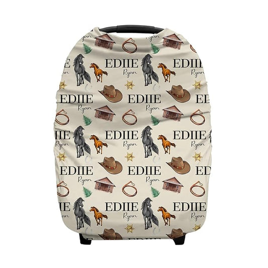 Personalized Baby Car Seat Cover for Boys Girls, Custom Cowboy Nursing Covers for Breastfeeding with Name, Infant Stroller Cover, Baby Carseat Canopy for Newborn, Multiuse Car Seat Canopies