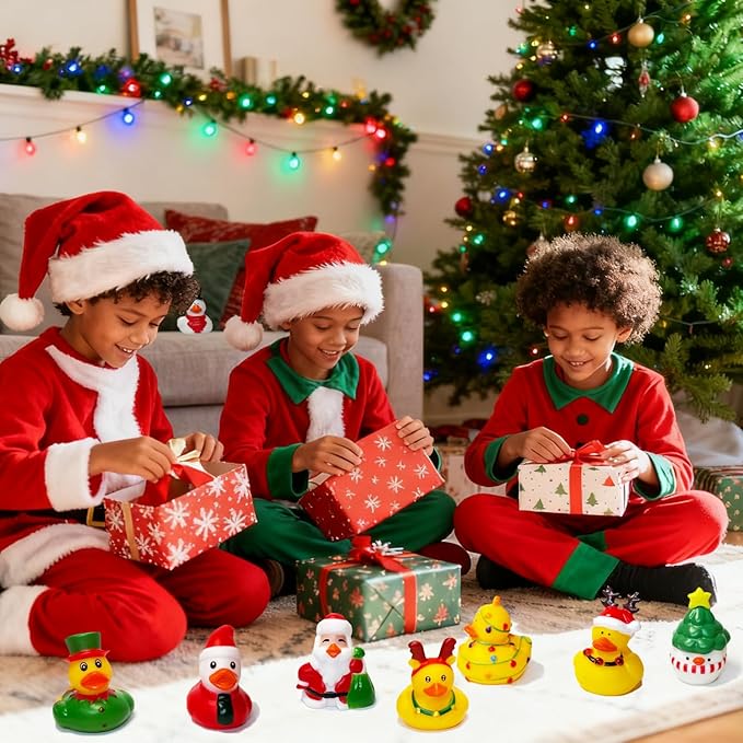 Rubber Ducks in Bulk Mini Rubber Ducks Basket Stuffers Ducks for Kids Baby Bath Toys Party Favor (Christmas, 48)
