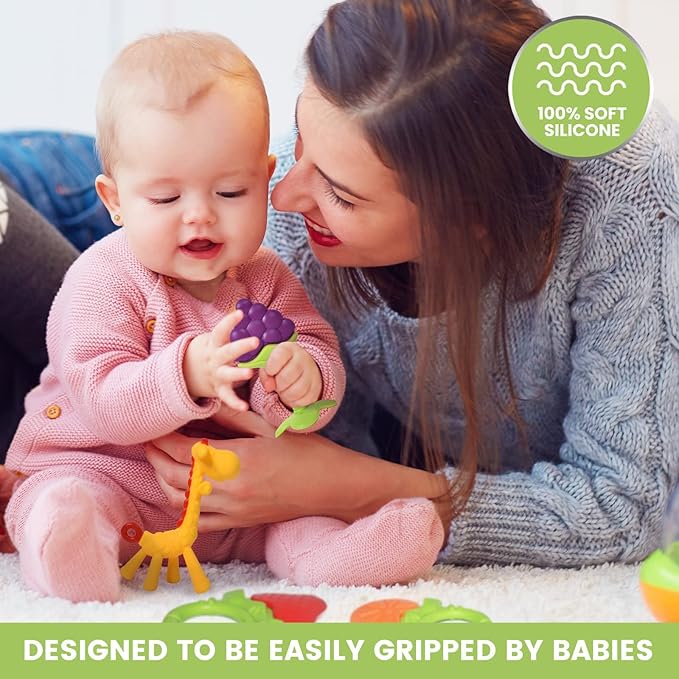 Silicone Baby Teethers - Freezer Safe Teething Toys for Infants 0-6 Months - 6 Pack