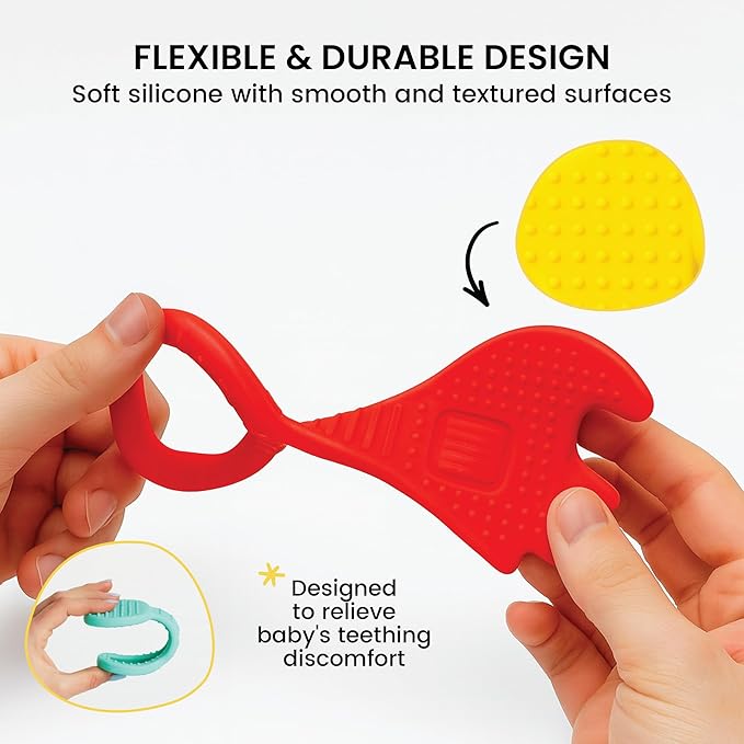 Silicone Baby Teether Food Grade - Soft Edges Easy to Grasp for Sensory Development