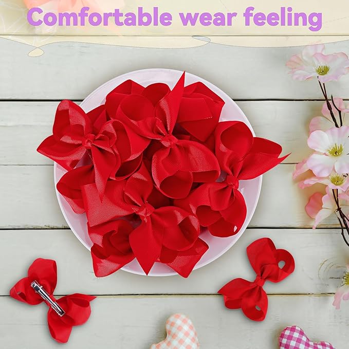 4 Inch Hair Bows,20 Pieces Hair Bows for Girls,Grosgrain Ribbon Hair Bow with Alligator Clips,Red Bows Hair Accessories for Toddlers Baby Girls Kids Teens
