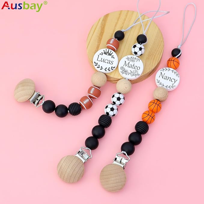 Handmade Personalized Pacifier Clip with Name - Custom Baby Boy Pacifier Holder Name, Adjustable Silicone Strap, Unique Newborn Gift for Birthdays