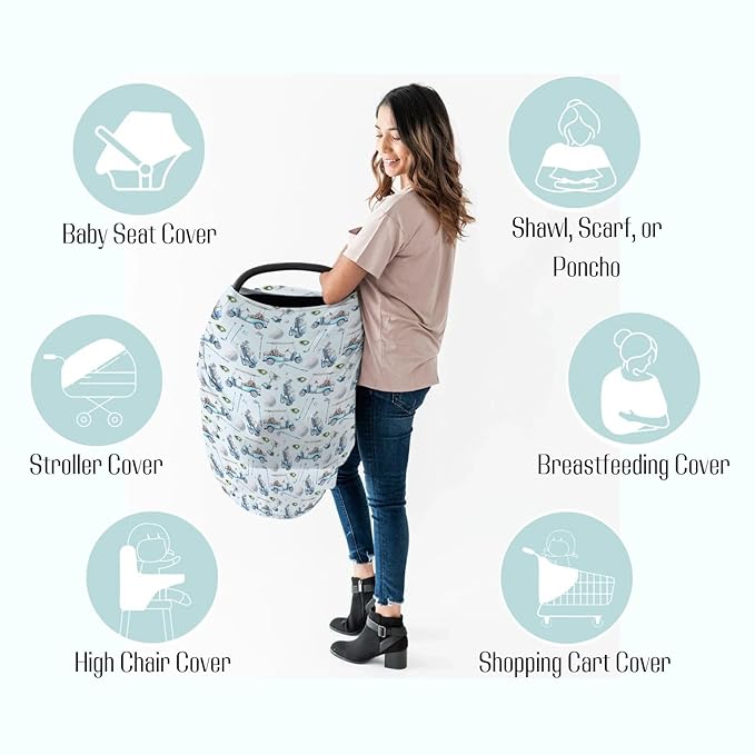 Baby Boy Girl 5-in-1 Car Cover Golf Gear Sport, Watercolor Blue Ball Glove Car Stick Multi-use Privacy Nursing Breastfeeding Cover, Carseat Canopy Newborn Infant Gift