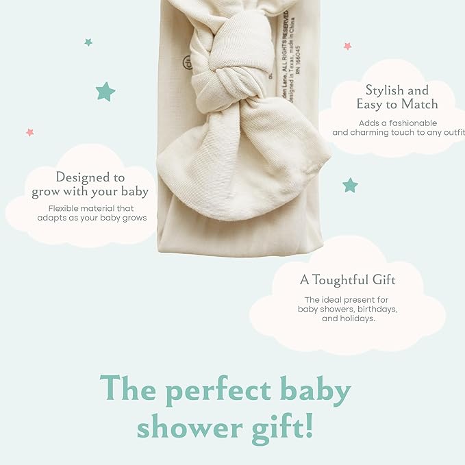 Caden Lane Baby Headwrap with Knotted Bow, Soft & Stretchy Bamboo Viscose, Comfortable Infant Hairband for Newborn & Toddler Girls, Ideal Gift for Baby Shower & Milestone Celebration, Oat Beige