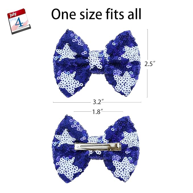 Independence Day Sequin Hair Bows for Girls Star Stripes Sparkly Alligator Clips Red Glitter Hair Accessories for Little Teen Toddler Girls