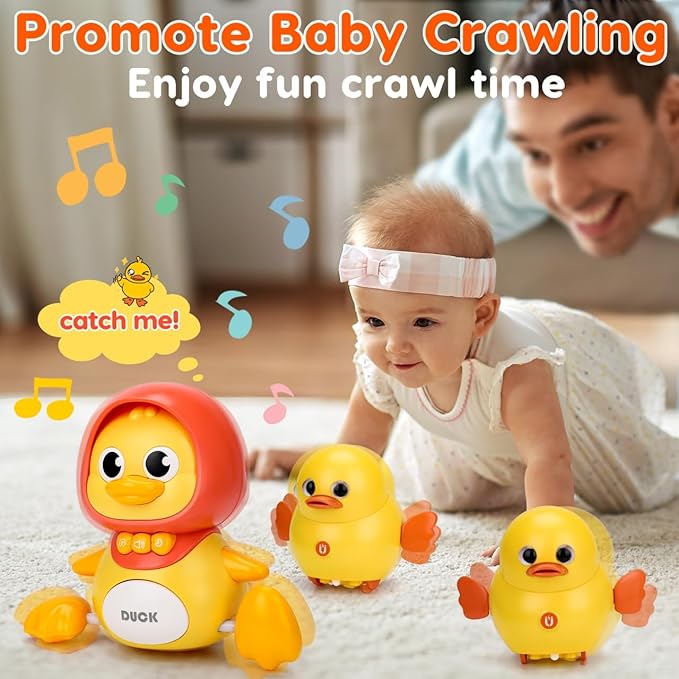 Baby Toys 6-12 Months Musical Duck Toy Set 3 4 5 6 7 8 9 Month Old Tummy Time Infant Newborn Crawling Moving Light Up Toys for Babies 9-12-18 Months First Birthday Easter Shower Gifts for 1 Year Old