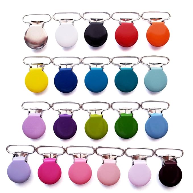 21 Enamel Metal Round Pacifier Clips/Garment Suspender Clips Baby Pacifier Clips for Making DIY Craft Supplies for Dummy Soother Bib Holder Clip