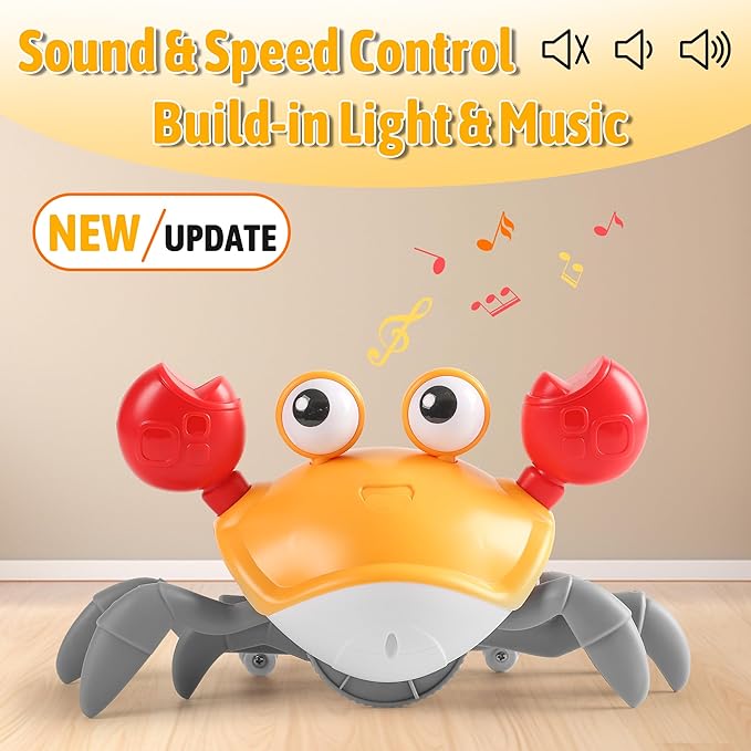 Hirger Crawling Crab Baby Toy, Dancing Walking Infant Toy for Tummy Time,Sensory Toy for 3-6-12-18 Months Babies & Toddlers 1-2-3, Musical Birthday Gift for Boys Girls