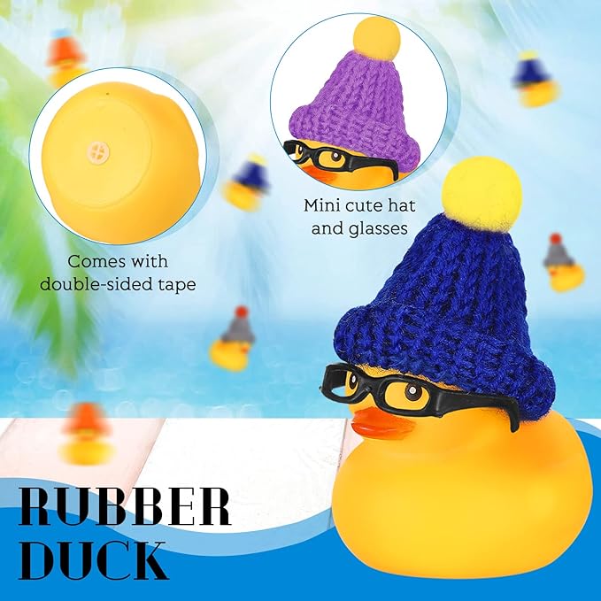 Chivao 12 Pcs Mini Rubber Ducks with Sunglasses/ Glasses and Hats/ Necklace, Cruise Rubber Ducks in Bulk Valentine Gift Small Bathtub Toy for Hiding Party Favor(Funny Style,Yellow)