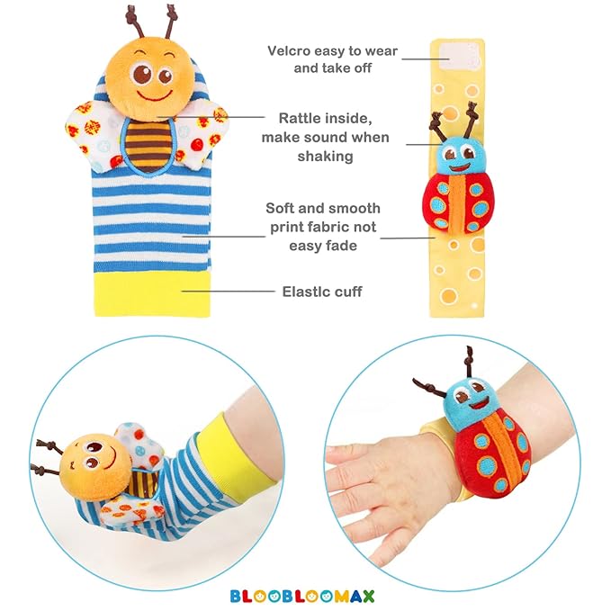 Baby Hanging Rattle, Wrist Rattles Foot Finder Rattle Sock, Hand and Feet Rattle Toy, Newborn Present Baby Shower Birthday Gift Set for0 3 6 9 12 24 to 36 Months Babies(12 E)