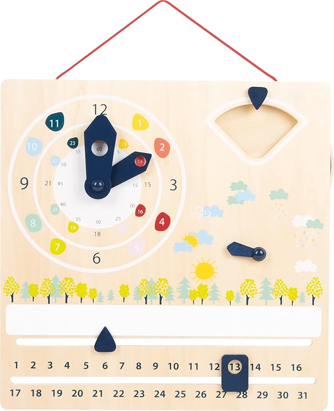 Small Foot 11625 Board Educate Made of FSC-Certified Wood, Learn time, Weather, Days, & Much More, Ages 3+ Toys