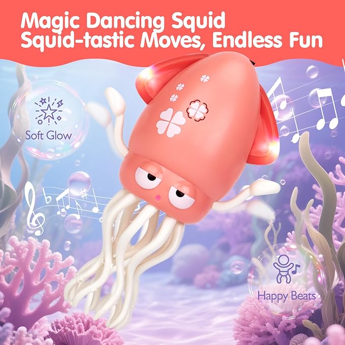 hahaland Tummy Time Toys, Dancing Squid Toy Musical Moving Crawling Baby Toys Developmental Funny Gifts for Babies Rechargeable Electric Octopus Baby Toys 1 Year Old Girl Gifts Easter Basket Stuffers