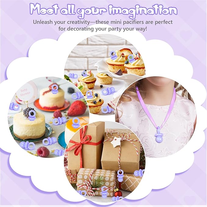 36 PCS Plastic Pacifiers for Baby Shower Game Girl, 1.75 Inch Cute Baby Shower Pacifiers for Decoration DIY, Gender Reveal Table Scatter, Pacifier Hunt Games, Party Favors(Purple)
