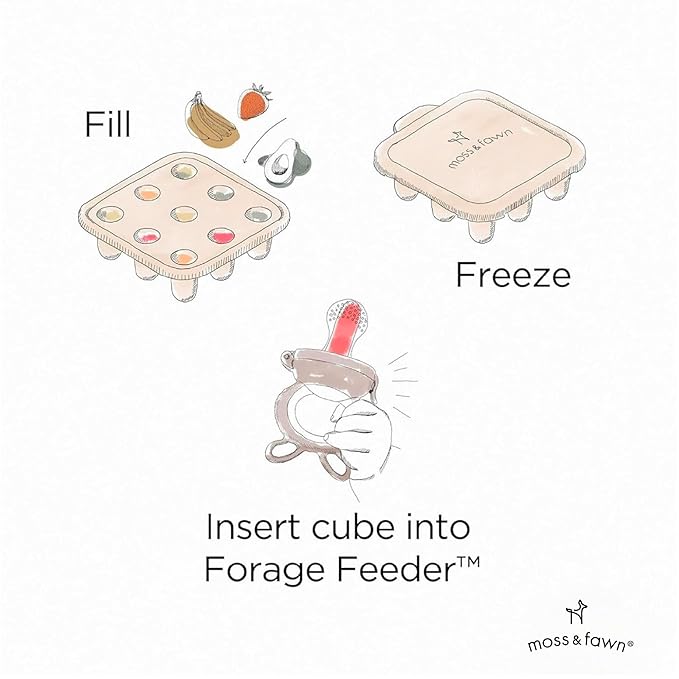 Moss and Fawn Baby's First Bites Bundle - Silicone Frozen Breast Milk Popsicle Kit with Forage Feeder & Teething Popsicle Ice Cube Tray - BPA, PVC, & Lead-Free - Fern
